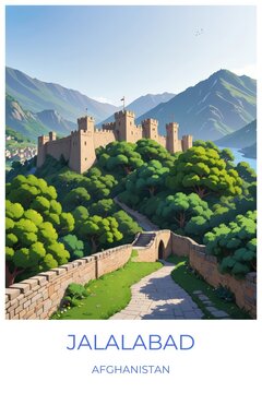 Jalalabad Afghanistan Travel Poster Flat Illustration Print Decor Gift Canvas Wall Art Gift