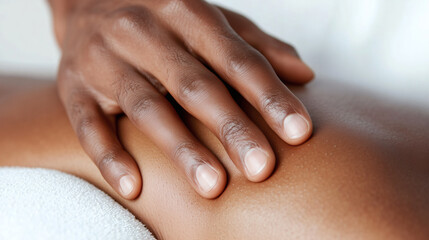 Naklejka premium Skilled hands provide a calming massage, promoting relaxation and wellness in a serene spa atmosphere during a peaceful afternoon session