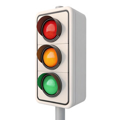 3d white traffic light with red, yellow, and green signals isolated, modern stoplight with unique white design and glowing indicators, stylized urban traffic signal with bright led lights in 3d render