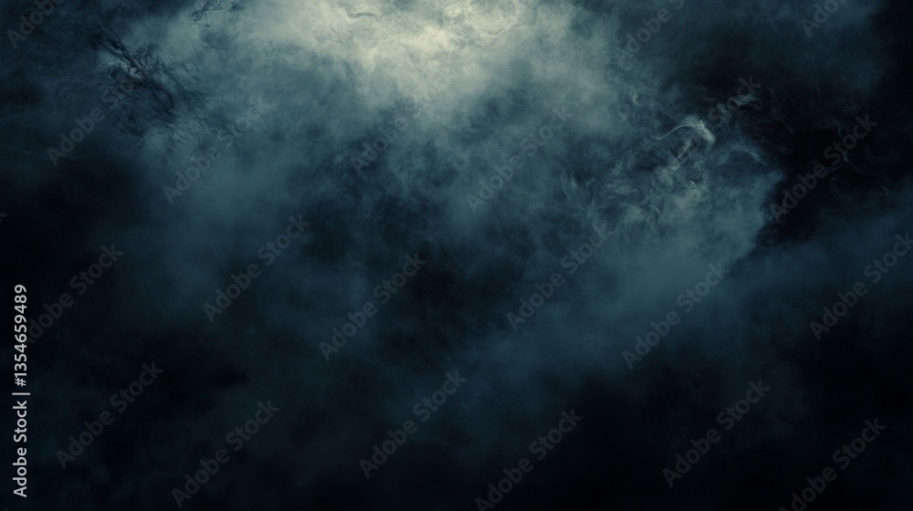 Poster dark, blurred abstract background with smooth blue-black gradient and soft light transitions for mod