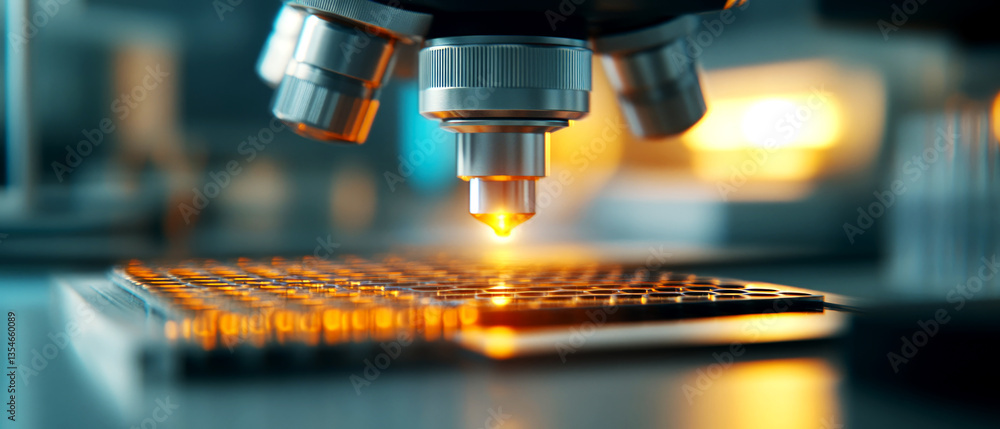 Aufkleber cell culture examination in a laboratory environment with a microscope showcasing cellular structure