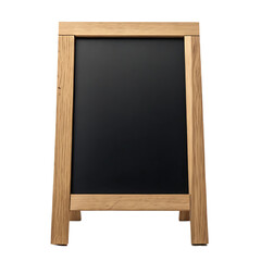Blank A frame chalkboard sign, wooden stand.