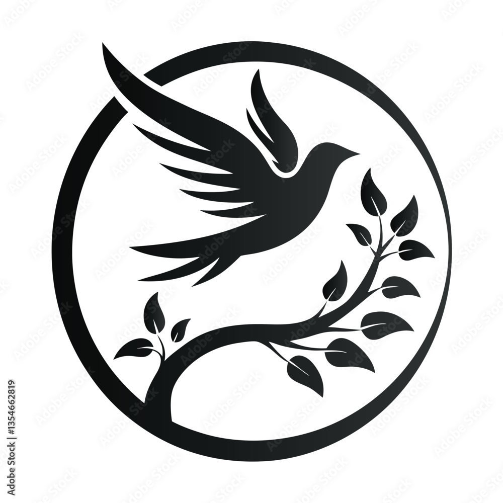 Poster minimalist bird in flight and branch logo vector design.