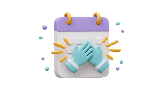 Isolated Conceptual Illustration of Calendar Reminder with Clapping Hands