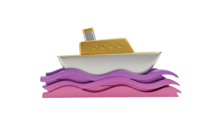 Isolated Boat on Water with Pink Waves for Leisure Time
