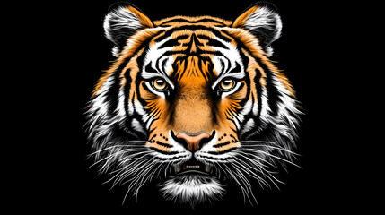 Fototapeta premium Majestic tiger head portrait against black background