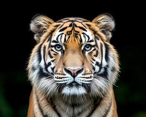 Fototapeta premium Majestic tiger portrait against black background