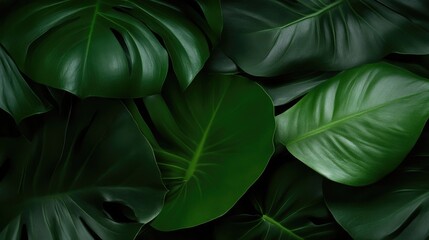 Lush tropical leaves, deep green hues