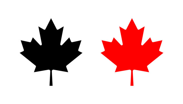 Maple leaf icon set. Canada flag sign. Black and Red maple leaves vector illustration. Autumn fall symbol