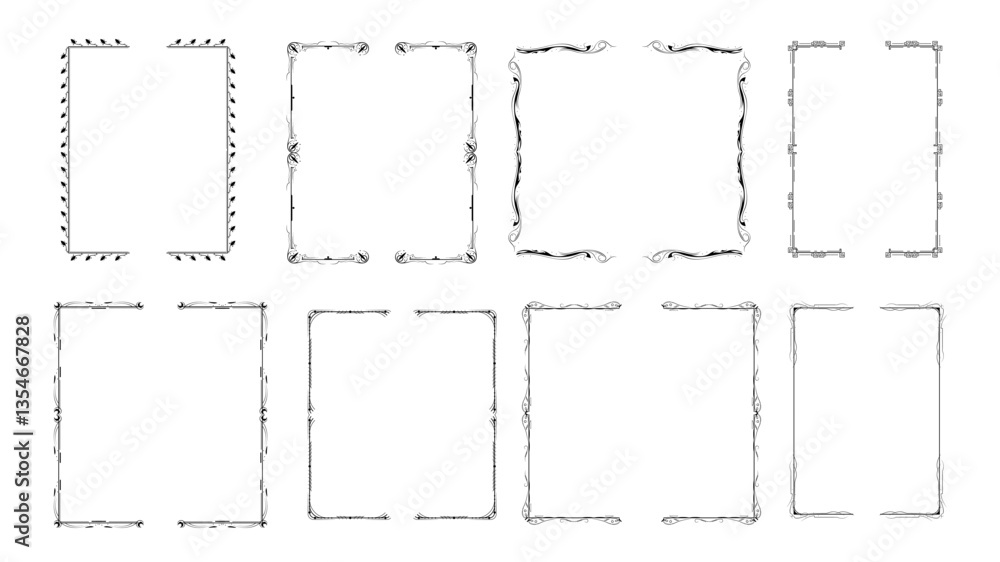 Poster set black simple line collection different doodle brackets, parentheses, braces elements vector desi