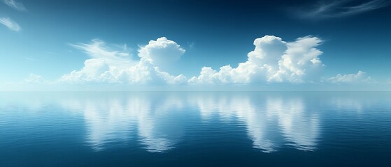 Calm ocean cloudscape, serene reflection, peaceful background, travel