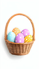 Pastel Easter eggs in wicker basket