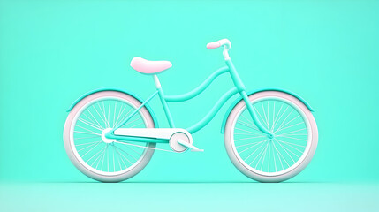 Pastel teal bicycle with pink seat against a mint green background