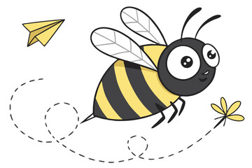 8 Paper craft bee, origami insect, black and yellow striped body, geometric shapes, large googly eyes, simple wing design, minimalist art, white background, creative DIY, children's craft project, mac