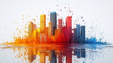 Paint splatter forming corporate building silhouette creative business solution concept abstract 3D render
