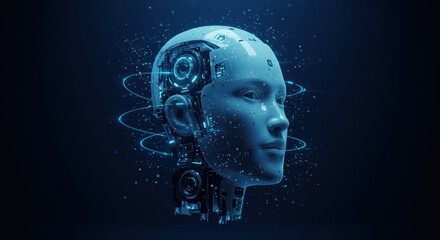 Futuristic robot head design representing smart, intelligent, and fast-thinking artificial intelligence in a clean digital environment