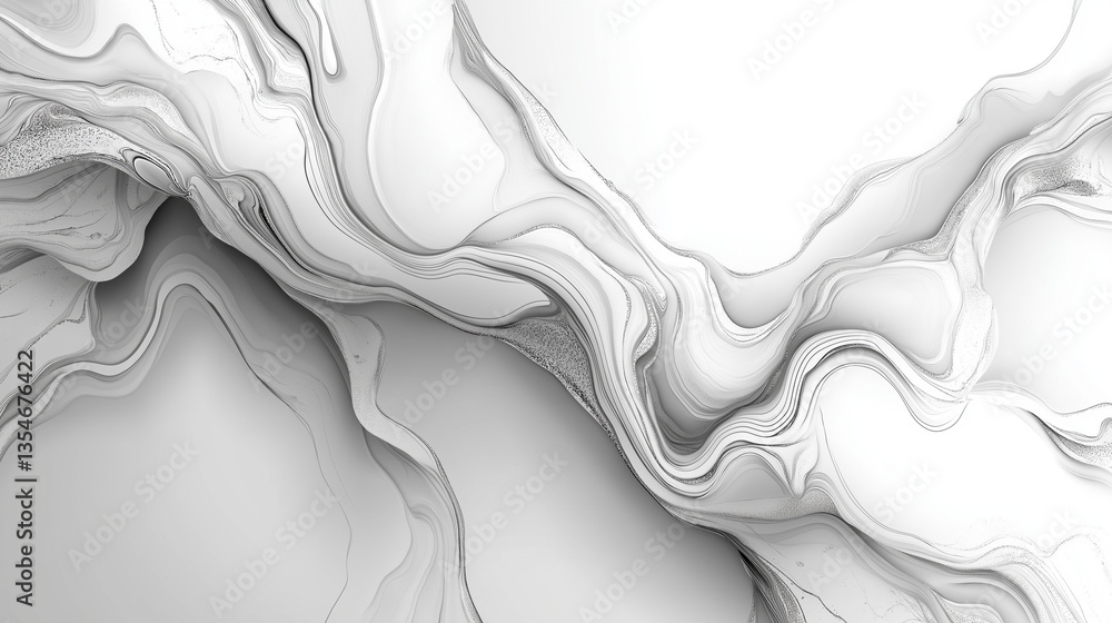 Poster white background with gray marble-like liquid pattern in minimalist style