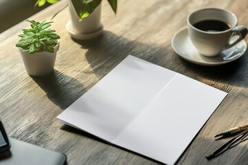 High Detail Image of Top View Trifolded Brochure on Desk