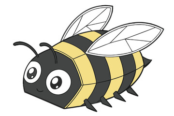 8 Paper craft bee, origami insect, black and yellow striped body, geometric shapes, large googly eyes, simple wing design, minimalist art, white background, creative DIY, children's craft project, mac