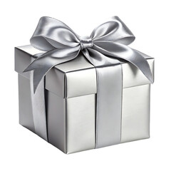 Obraz premium Silver gift box with a satin ribbon.