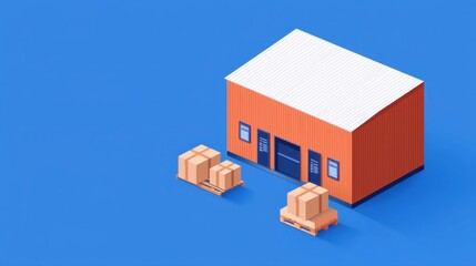 Isometric Illustration of Commerce Fulfillment Center with Packages