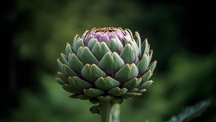 Fototapeta premium single artichoke with tightly packed leaves and a slightly purple hue