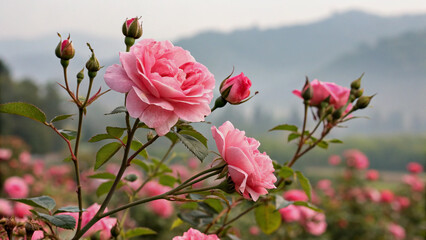 Lush Pink and Red Roses Climbing a Fence