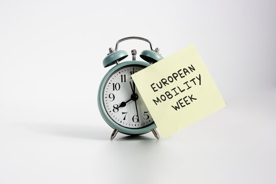 Vintage Alarm Clock with European Mobility Week Reminder. reminder for European Mobility Week. European Mobility Week - Powered by Adobe
