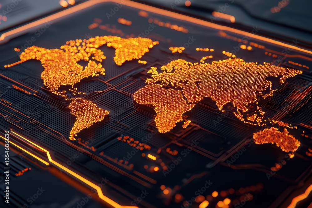 Poster global network representation with orange highlights