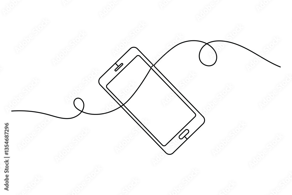 Poster continuous one line art drawing of smartphone art icon