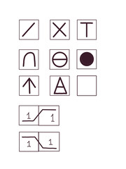 Knitting and crochet needlework patterns icons designations loops columns half columns icons set hand drawn separately on a white background clipart designation of loops