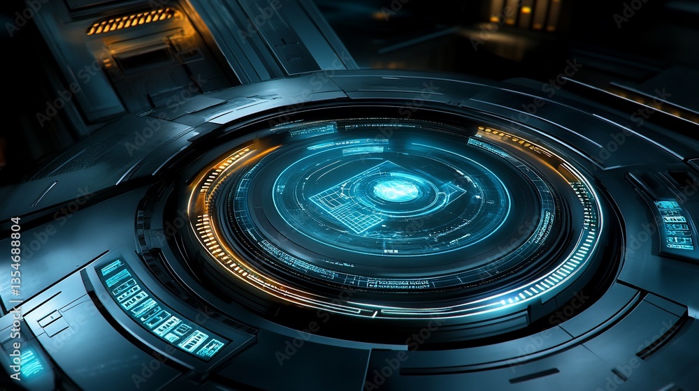Poster futuristic tech interface: digital console
