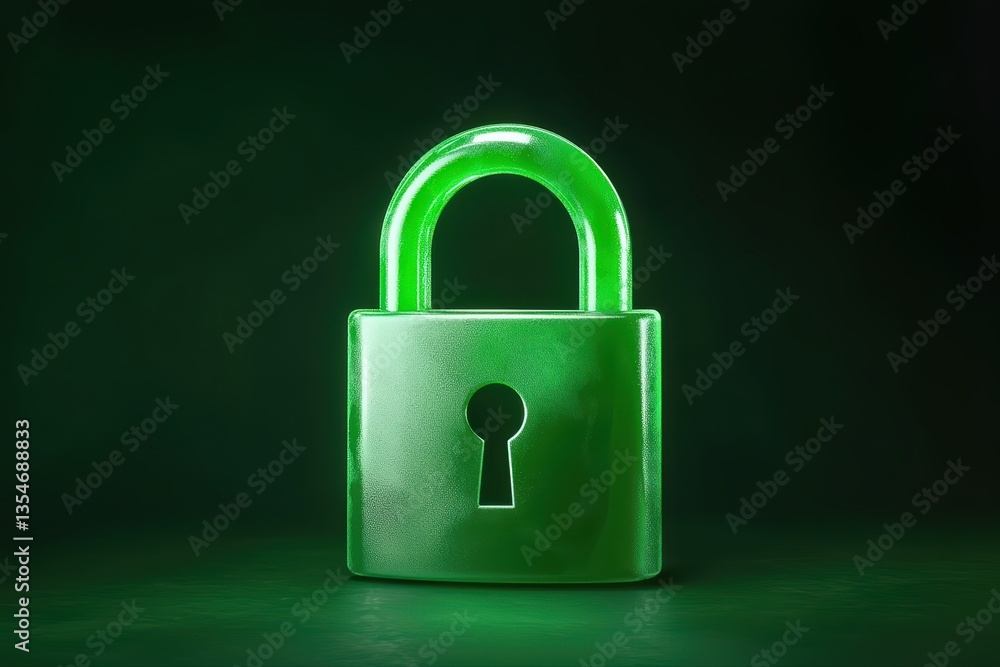 Poster green transparent lock on dark background displaying security
