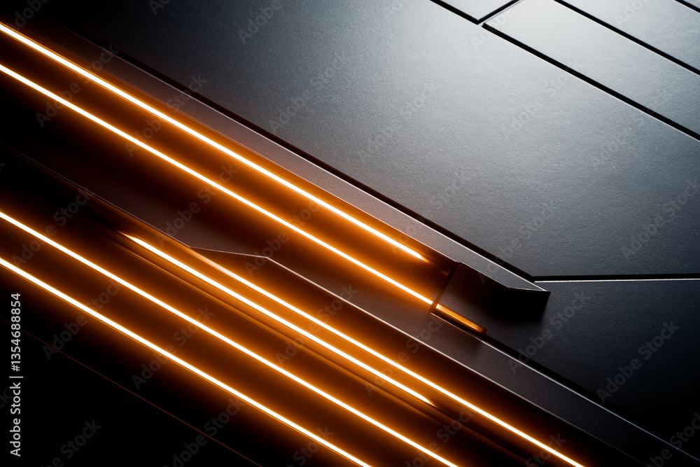Poster abstract image of dark gray textured surface with diagonal orange lines, creating a modern and techn