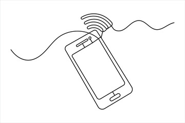 Continuous one line art drawing of smartphone art icon