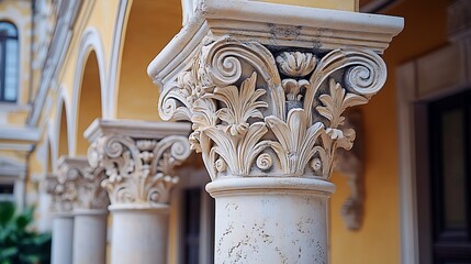 Creative study of ornamental capitals showcasing organic inspired carvings in architectural column tops for timeless design