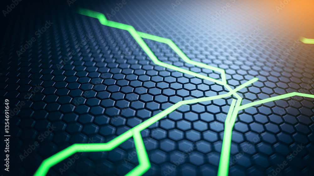 Aufkleber abstract dark hexagon pattern background with glowing green lines, creating a technological or futur