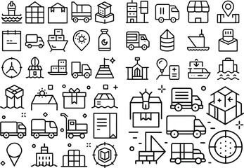 A large set of minimalist, black and white line icons, perfect for representing various business, productivity, and creative tasks.