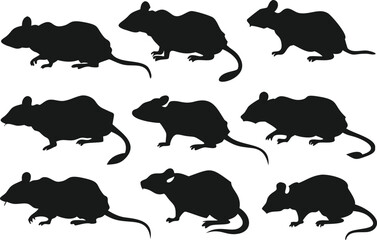 Silhouette set of various rats or mice.