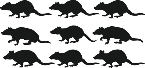 Silhouette set of various rats or mice.