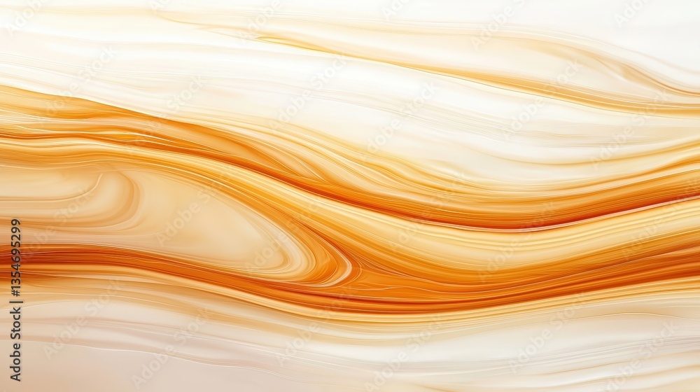 Poster a smooth, abstract design featuring flowing waves of warm orange and cream tones, creating a serene 