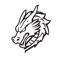 Dragon silhouette. Dragon head silhouette on white background. Dragon head logo. Vector illustration.