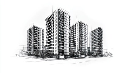 Architectural sketch of modern high-rise buildings