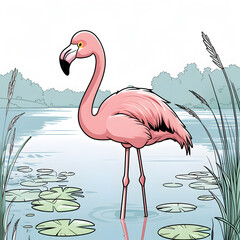 this flamingo is designed in a playful and friendly kawaii style, making it perfect for coloring books, digital prints, and creative projects.