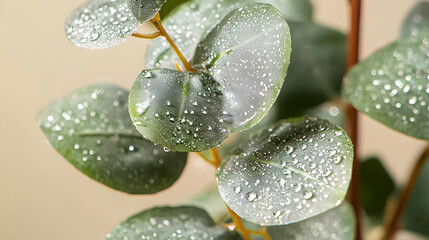 Close-up of eucalyptus leaves with water droplets