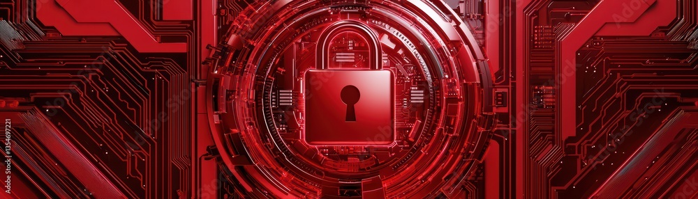 Aufkleber digital security concept with red lock and circuitry