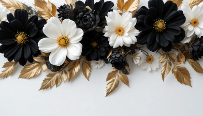 Obraz premium Black White Paper Flowers Border.
