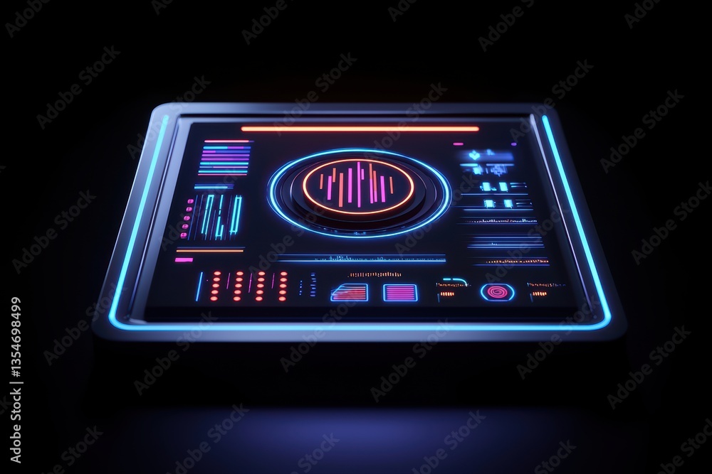 Poster futuristic user interface with neon elements design