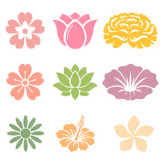Set of colorful flowers for greeting cards, Easter, thanksgiving. Vector illustration	