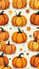 Cute hand-drawn pumpkins in a seamless pattern, seasonal, pumpkins